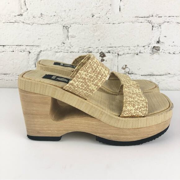 90’s Y2K Lei Faux Wood Sole Woven Platform Sandals - Picture 1 of 11